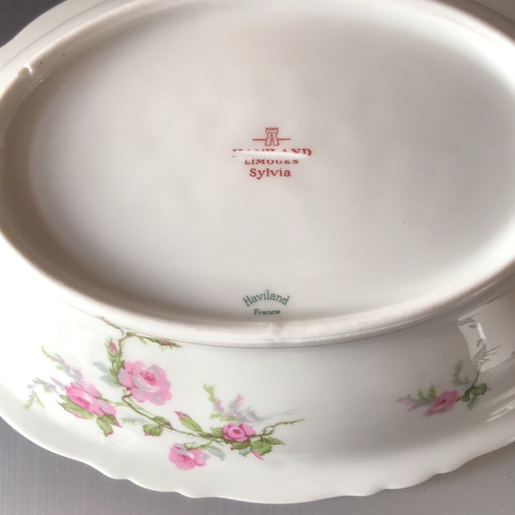 Haviland Limoges France Fine Porcelain Sylvia Pink Roses Oval Vegetable Bowl 10” - Picture 7 of 9
